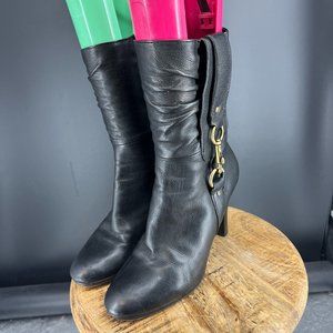 Black Coach Torree Ankle Boots with Side Brass Buckle Detail